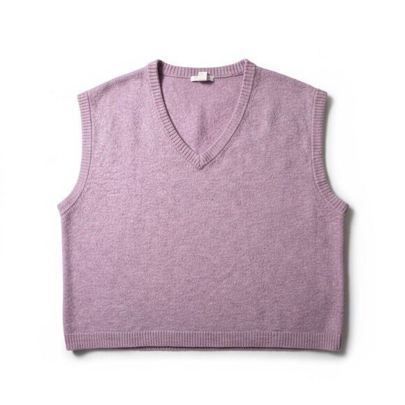 H&M Pink V Neck Cropped Boxy Oversized Sleeveless Sweater Size XXL Cozy Preppy - Picture 1 of 7